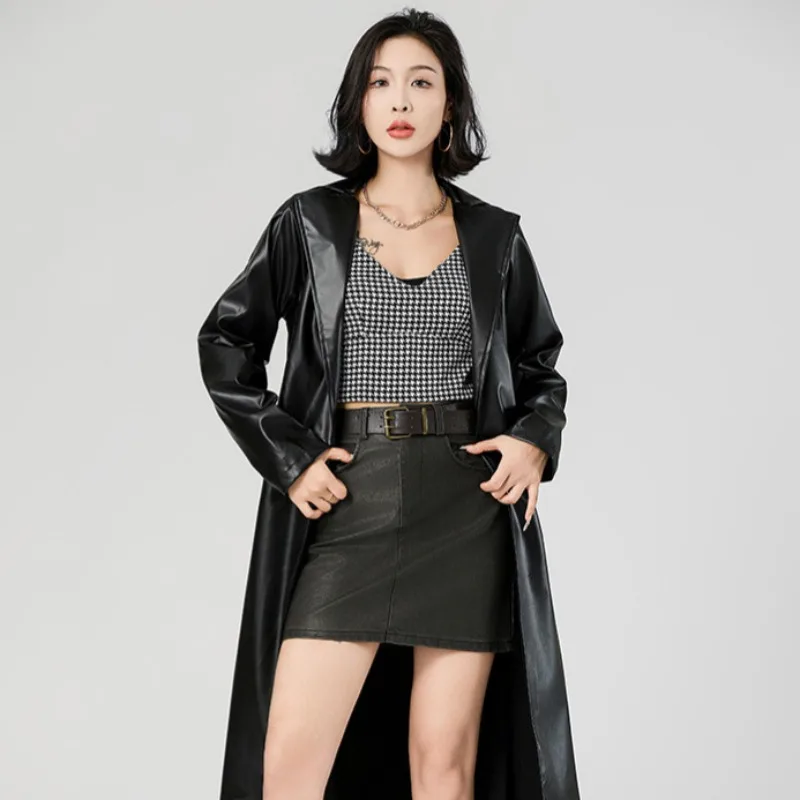 

Bathrobe Leather Windbreaker Spring Autumn Anti-wrinkle Fashionable Stylish Leather Jacket Women Leather European American Style