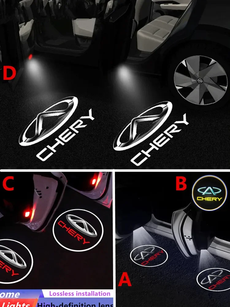 2Pcs Car HD Projector Lamp Car Door Wireless Welcome Light LED Decoration For Chery Badge 2014-2023 TIGGO 3 4 5 7 Pro 8 QQ