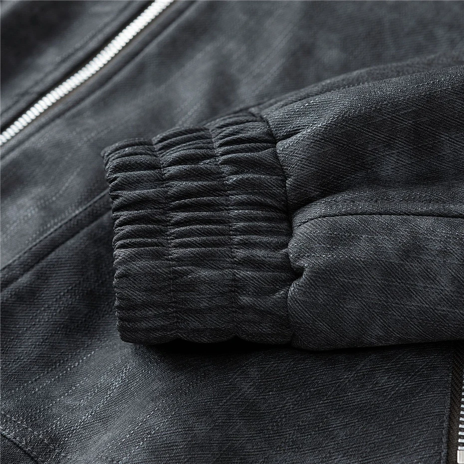 Vintage PU Jacket Men Motorcycle Biker Coat Fashion Casual Cargo Jacket Male Turndown Collar PU Coat Black