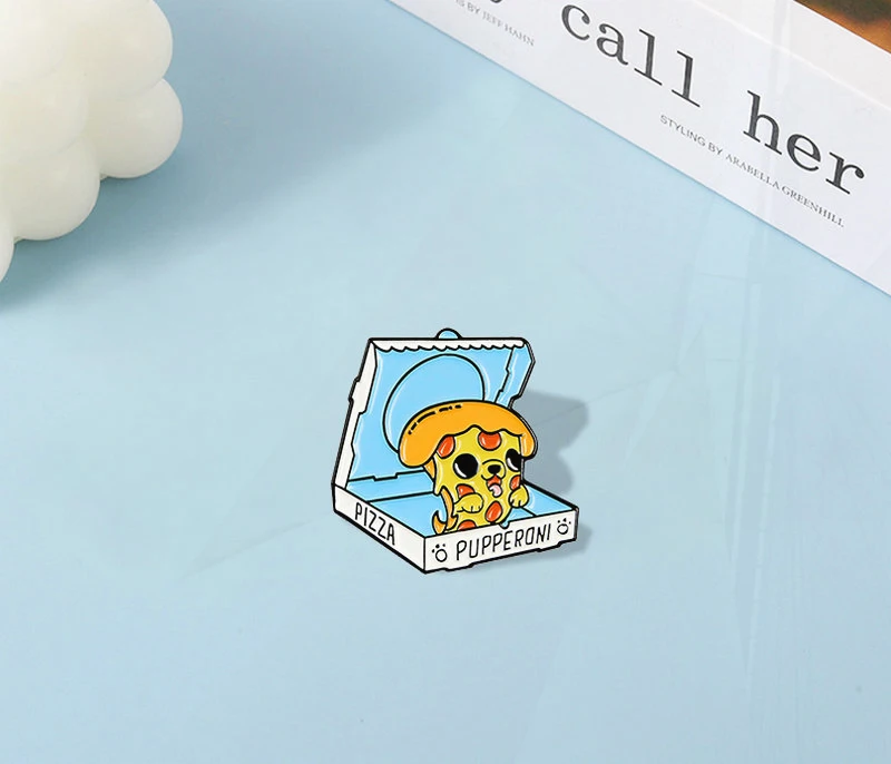 Lapel Bag Creative Badge Fun Food Dog Jewelry Gift for Kids Friends Delivery Pizza Enamel  Pins Custom Puppy Pines for Shirt