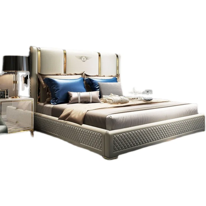 

Light luxury bed Italian double leather luxury villa M master bed designer