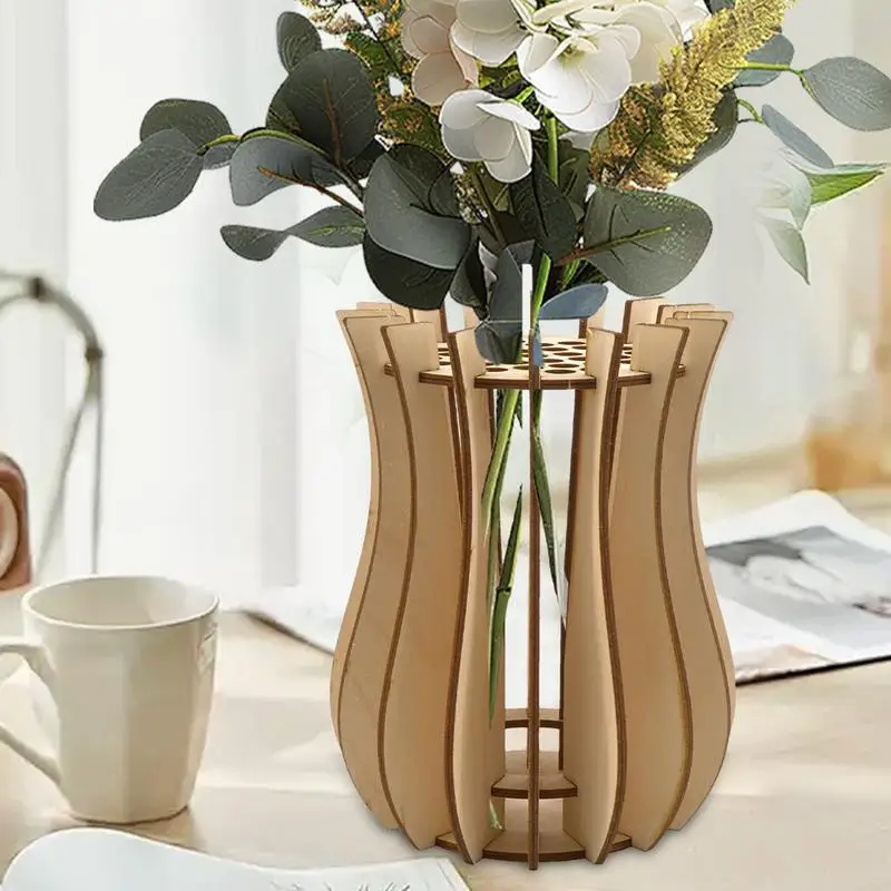 Puzzle Vases For Flowers Flower Bouquet Building Set 3D Puzzles Vase Handcrafted Wood Flower Vase With Display Stand Elegant