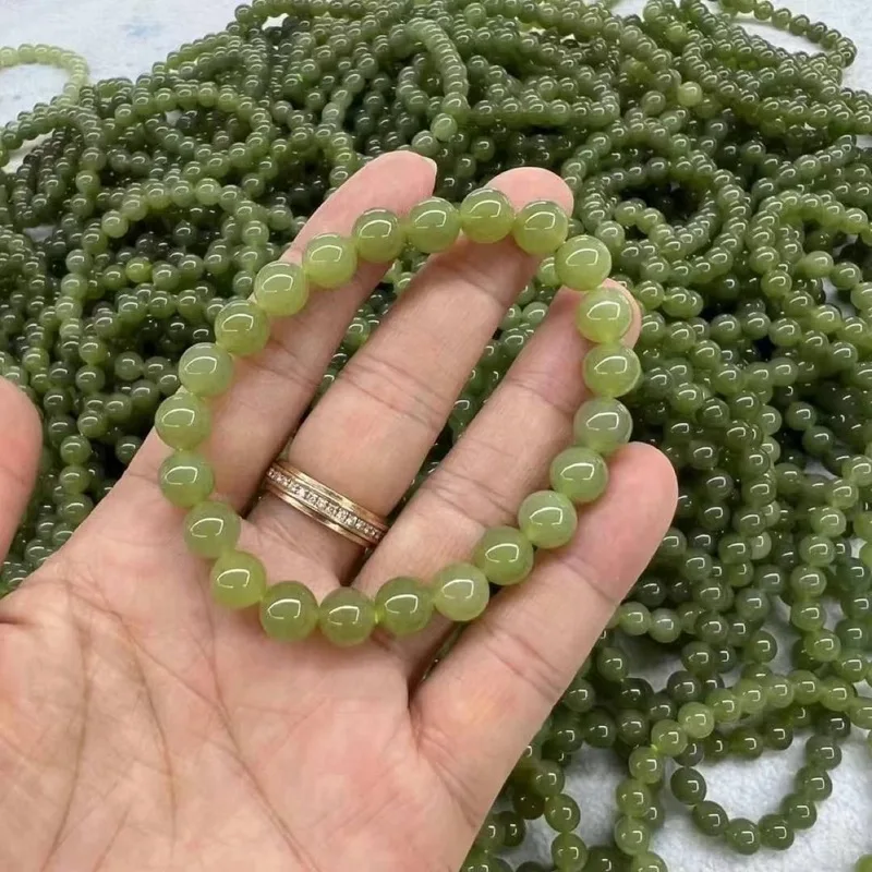 Hetian Jade Green-Yellow 8Mm Round Bead , Single-Loop Bracelet Suitable Matching