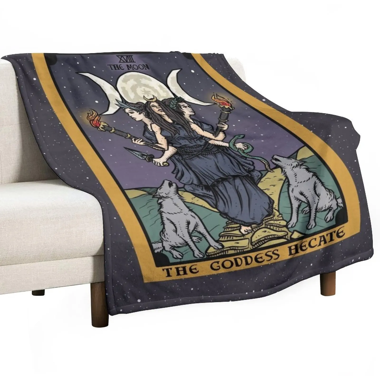 Hecate Triple Moon Goddess of Witchcraft and Magick Witch Hekate Wheel Tarot Card Throw Blanket Stuffed Blankets