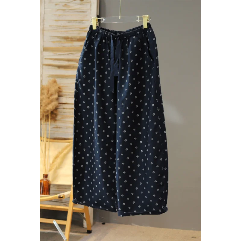 

Новые женские повседневные брюки с эластичной резинкой и высокой талией и карманами на шнурке с девятью точками в стиле ретро