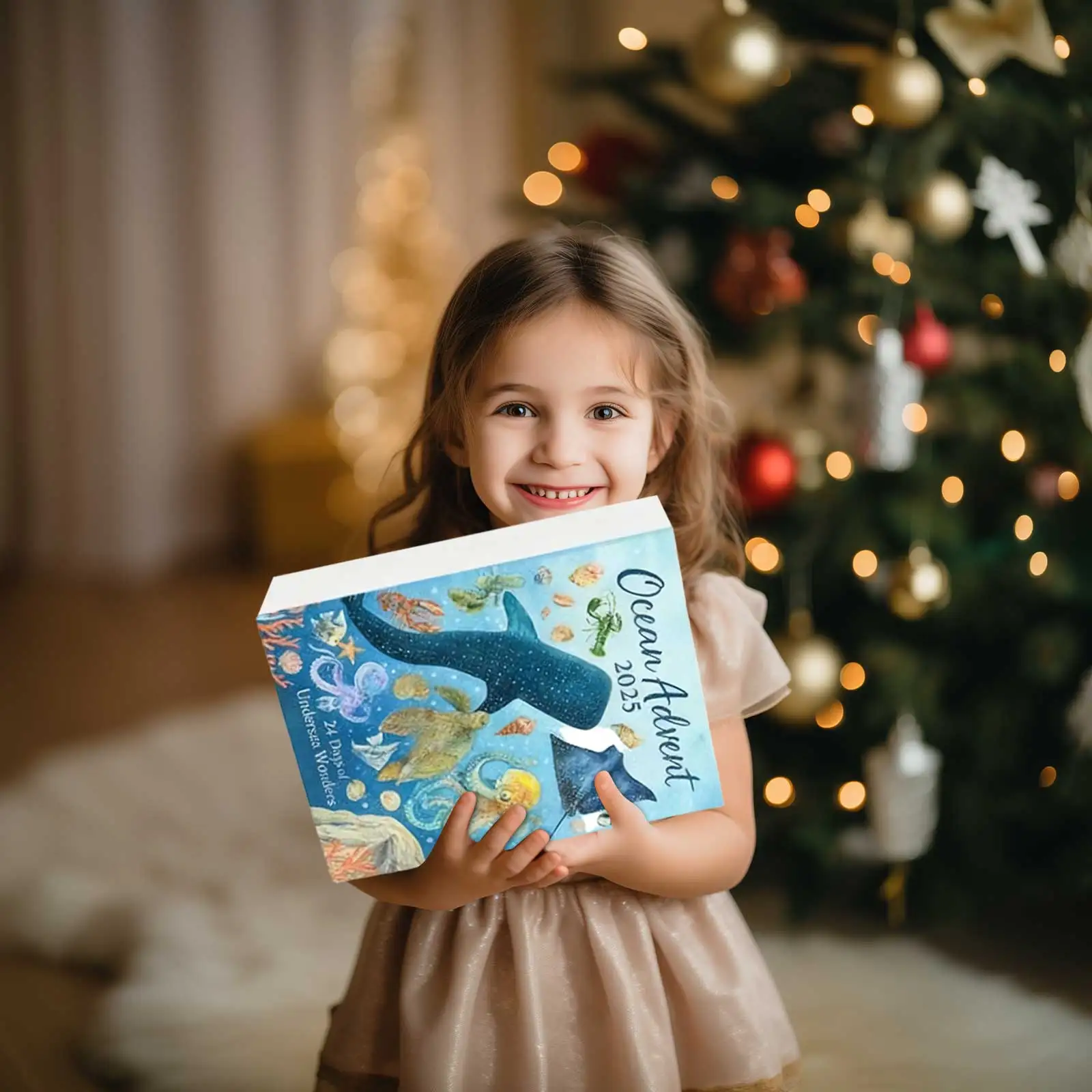 Kalendarz Adwentowy Timer Kids Games 2025 ze szkła morskiego · Ocean 24 dni z motywem oceanu, świąteczne niespodzianki, kalendarz odliczający do świąt z makijażem 2D