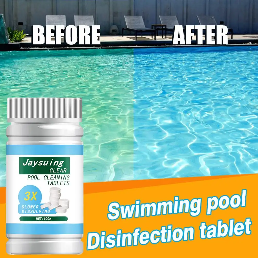 100PCS/Bottle Swimming Pool Chlorine Tablet Effervescent Pool Cleaning Tablets Quick Dissolving Chlorine Pill Pool Clean Tools