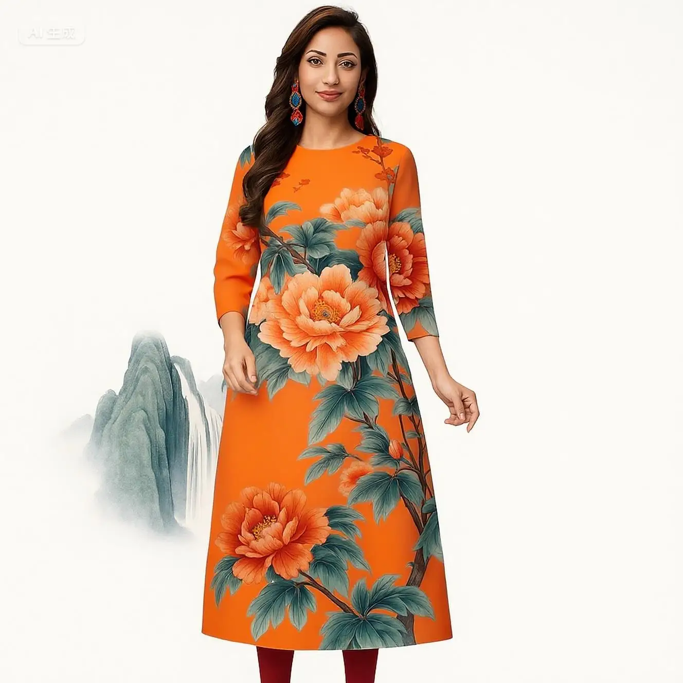 فستان كاجوال للنساء المسلمات كورتا على الطراز الوطني مستقيم كاجوال بتصميم الطاووس العرقي واليوسفي عباية تركية بحاشية شق #4