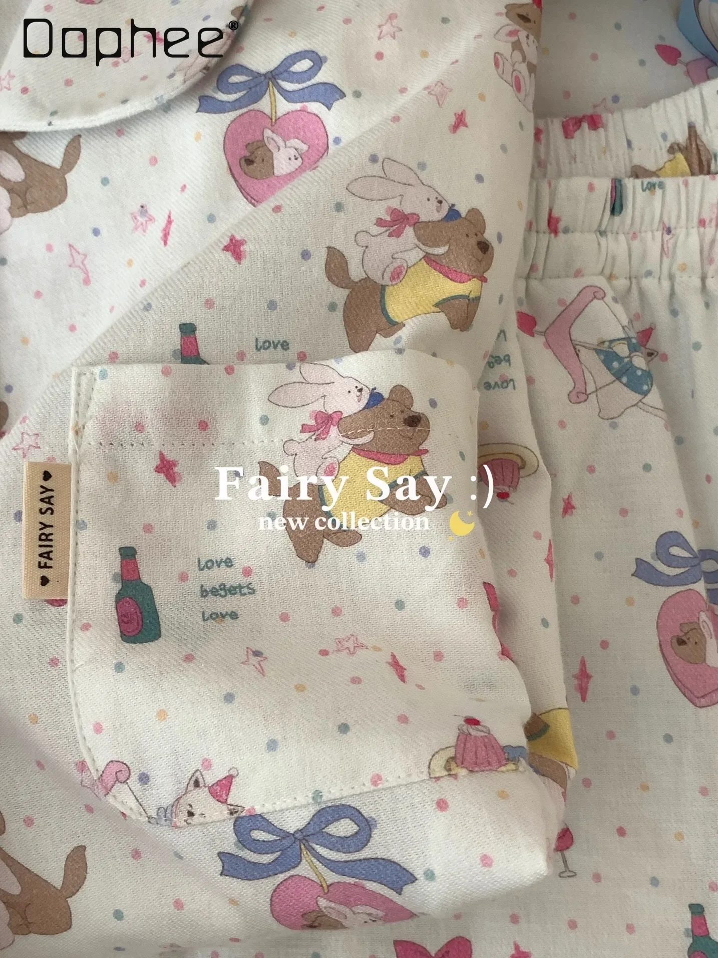 

Cotton Sweet Loungewear Korean Fashion Cartoon Print Lapel Long Sleeve Pajama Sets Cute Girls Homewear 2025 Spring New