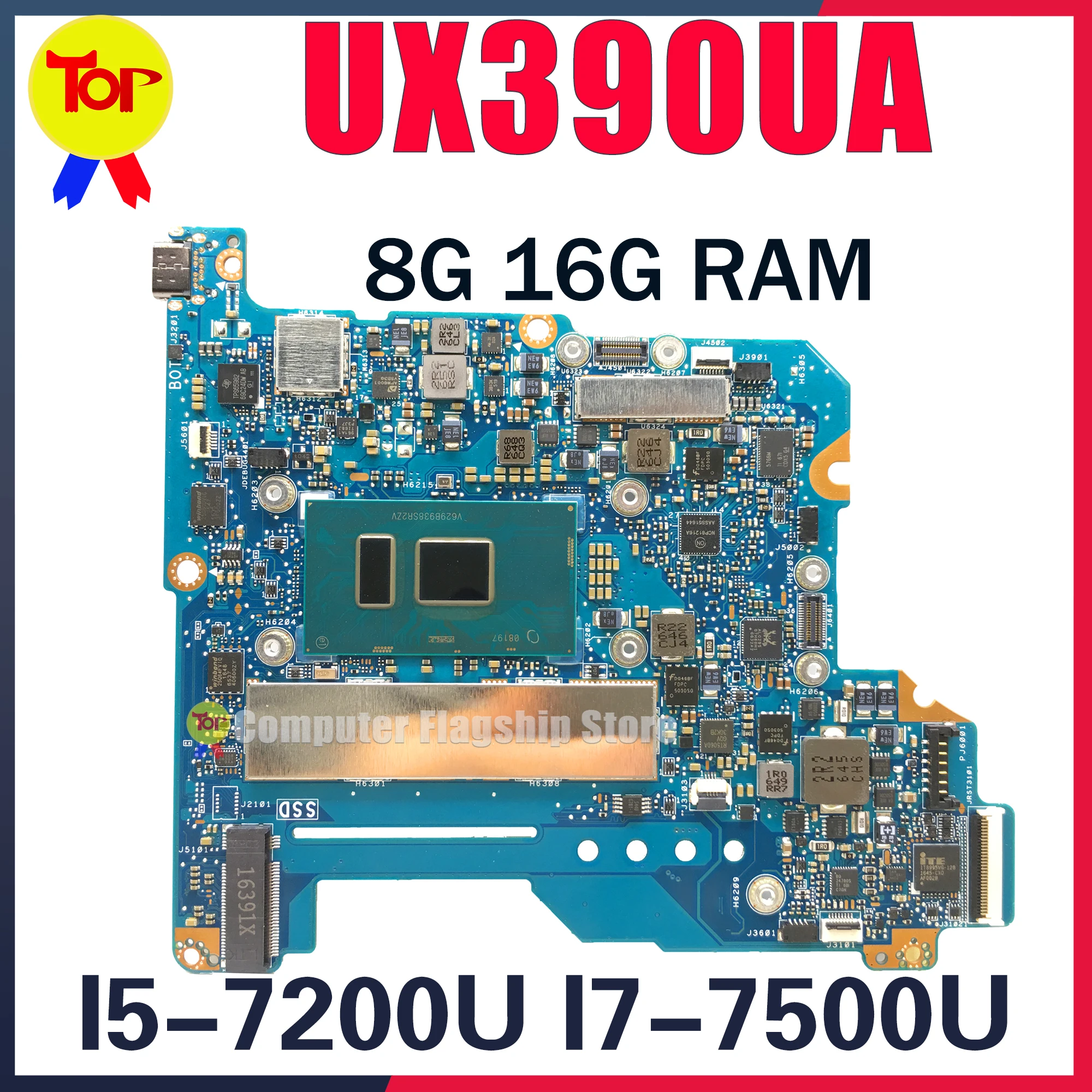 UX390U Laptop Motherboard For ASUS ZenBook UX390UA UX390UAK UX390UAF I5-7200U I7-7500U 16G Or 8G Mainboard