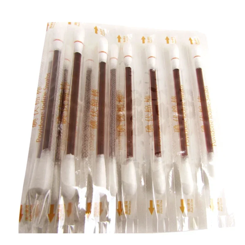 100Pcs Disposable Medical Iodine Swab Cotton Stick Clean Wounds Care Sterilization for Outdoor First Aid Kit Emergency Supplies