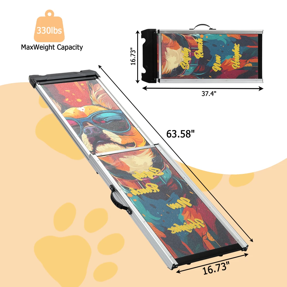 Aluminum Dog Ramp, Portable Pet Steps for Cars Trucks SUVs, Telescoping Dog Ramp with Non-Slip Surfaces, Colorful Patterns