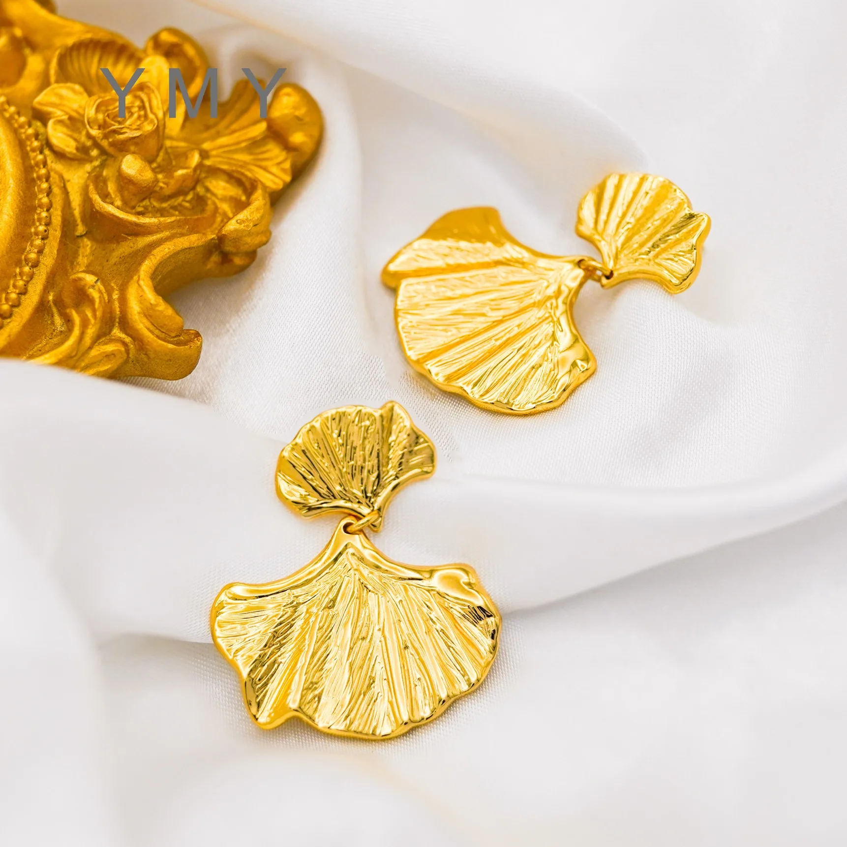 PRISCA | Ginkgo Earrings for Women Stainless Steel Gold Creative Jewelry Korean Fashion Wholesale