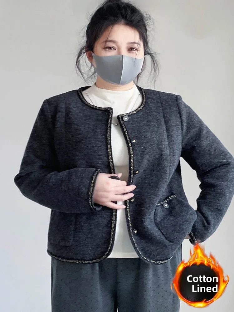 

plus Size Woolen Coat Thiened Cotton Loose Fit Flattering ort Autumn Winter Faion Korean Sle Commute High Waist