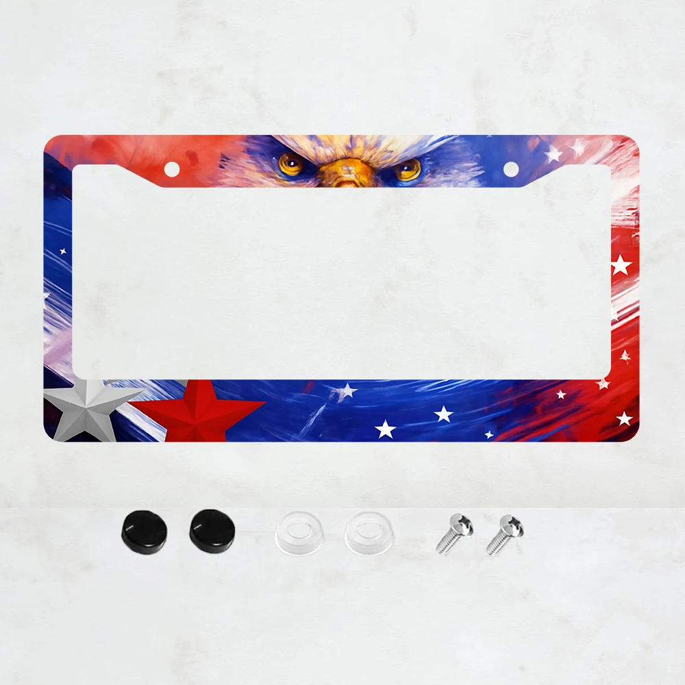 

1PC 2-Hole License Plate Frame, Red White Blue Aluminum, 6x12 Inches with Screws, USA Canada Mexico Standard Size, Patriotic