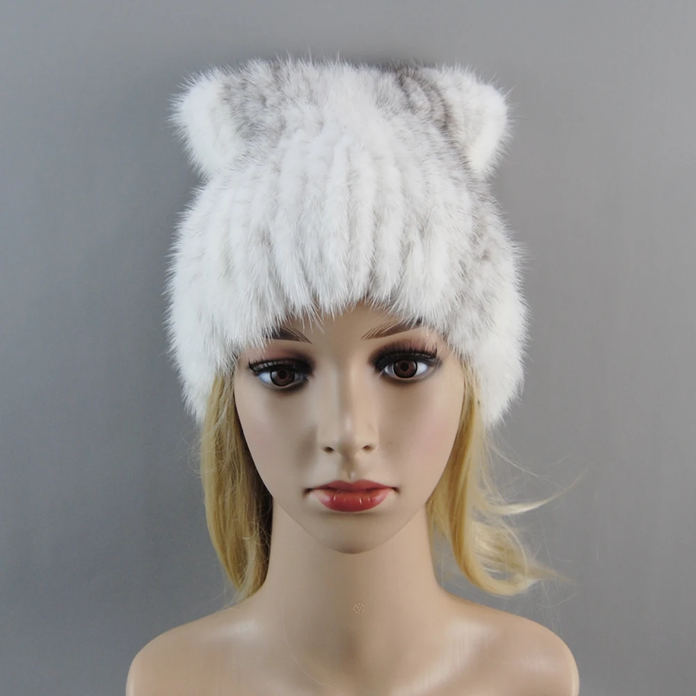 Women Winter Fur Hats Real Mink Fur Hat Thick Warm Fashion Knitted Fur Beanies Female Good Quality Luxury Lady Real MInk fur Cap