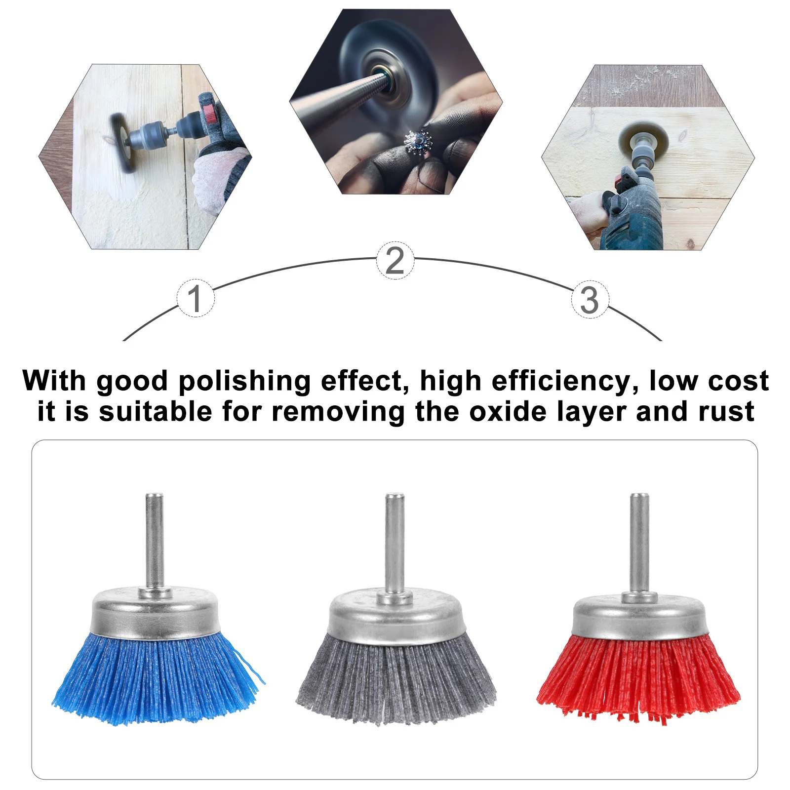 3Pcs Polishing Brush Polishing Wheel Grinding Tool Rust Removal Oxide Layer Cleaning Abrasive High Efficiency Grinding Brush