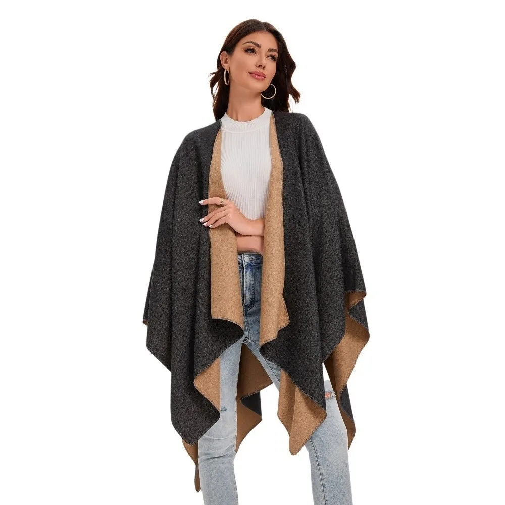 طويل سرق منقوشة تصميم السفر شال بلون تقليد معطف كشمير التفاف بطانية سميكة الدافئة موضة عباءة ملابس نسائية #3