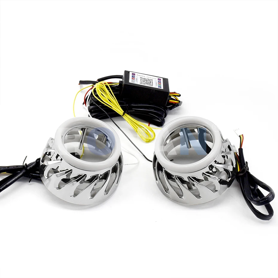 RONAN 2.5inch Spiral Double LED Integrated Shrouds White Blue Red Angel Eye DRL for Bi-xenon Bi-led Projector Lens Headlight