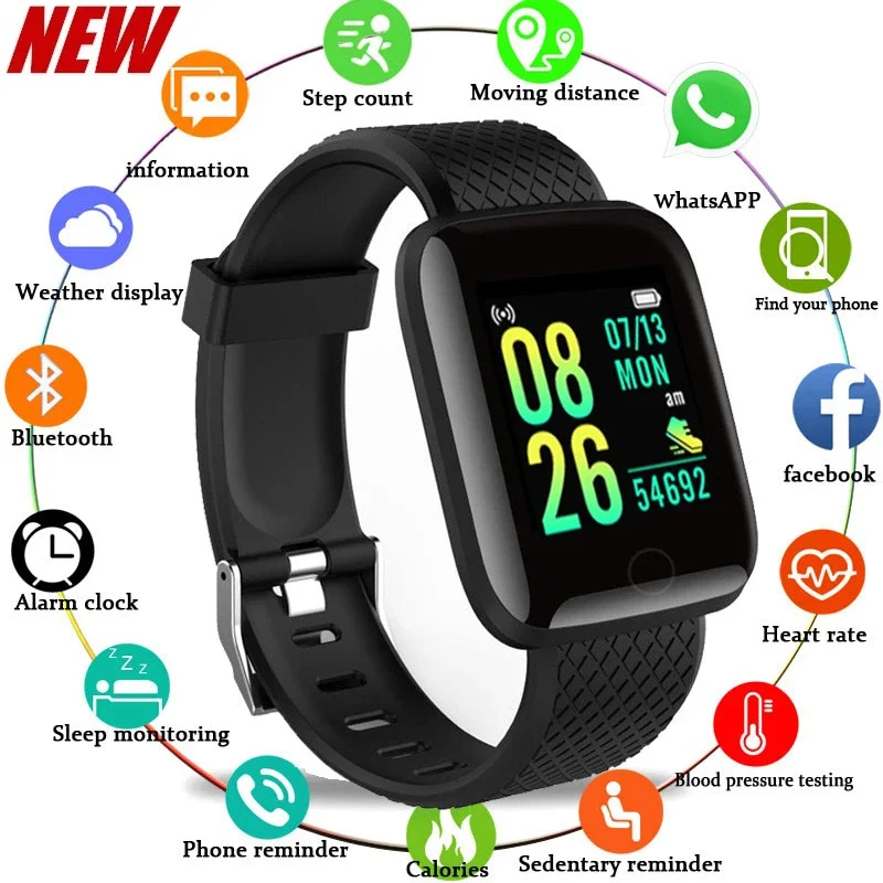 

2024 New Smartwatch for Men & Women 116 Plus. Heart Rate Monitoring. Sports Style Smart Wristband Waterproof Android Compatible.