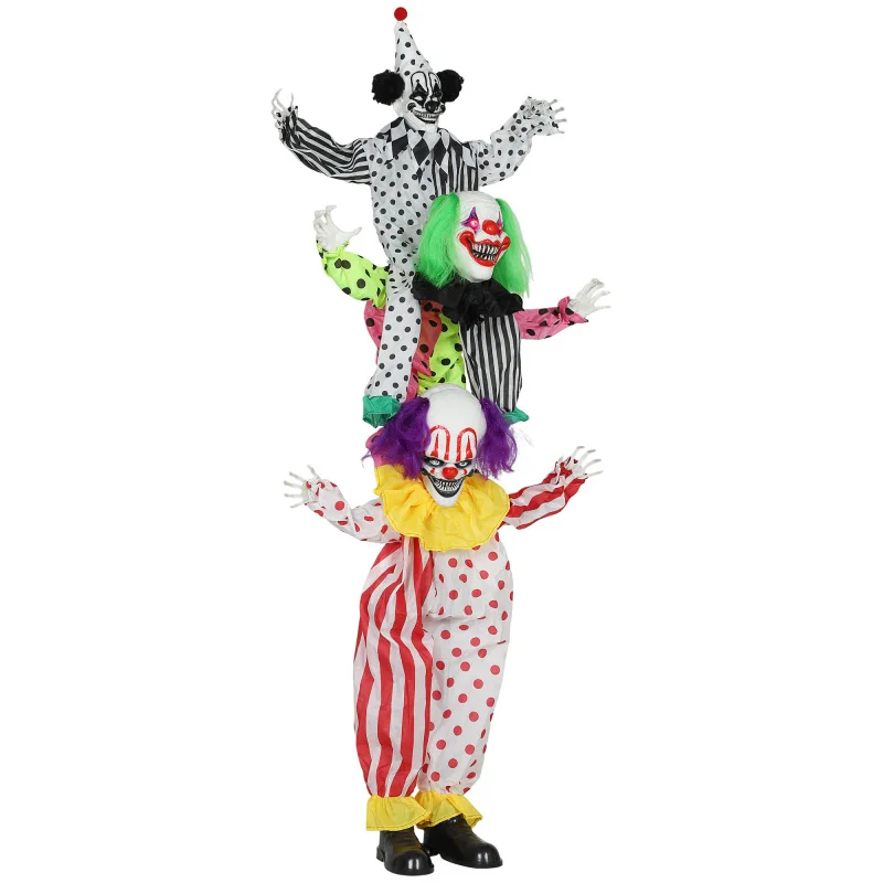Clown Clown taille Décorations effrayantes Eerie Cheveux Clown Halloween Taille réelle Halloween Clown animé avec yeux lumineux rouges, S