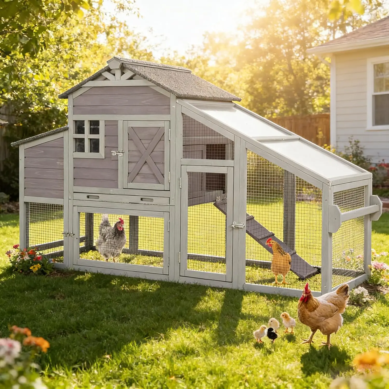

Chicken Coop Mobile Chicken House on Wheels, Rabbit Hutch Bunny Cage Expandable Wooden Poultry Cage with Large, Customized