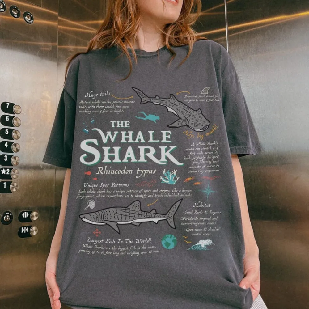 Retro Whale Shark TShirt Unique Marine Biology Tees Animal Anatomy T-Shirts Ocean Nature Gifts Wildlife Shirt 90s Summer Beach