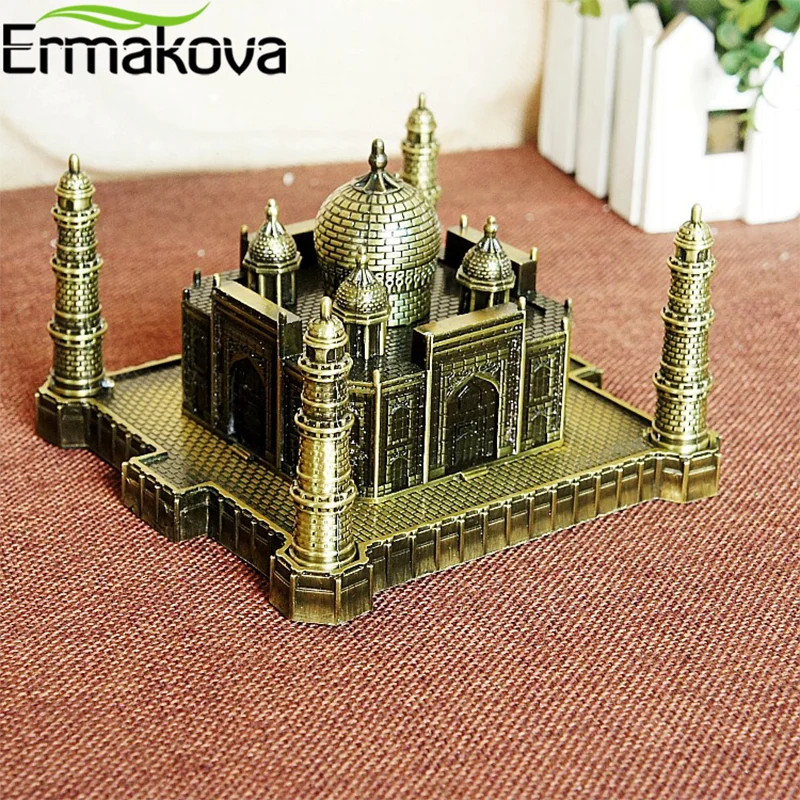 ERMAKOVA Taj Mahal Model Metal Antique Bronze Indian Building Figurine World Famous Landmark Architecture Home Office Decoration