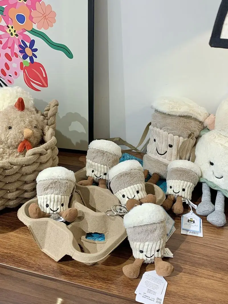 رائعتين ألعاب من نسيج مخملي المفاتيح فنجان القهوة دمية معلقة لطيف رفيق حقيبة دمية لينة محشوة الحيوان سلاسل المفاتيح لجميع الأعمار