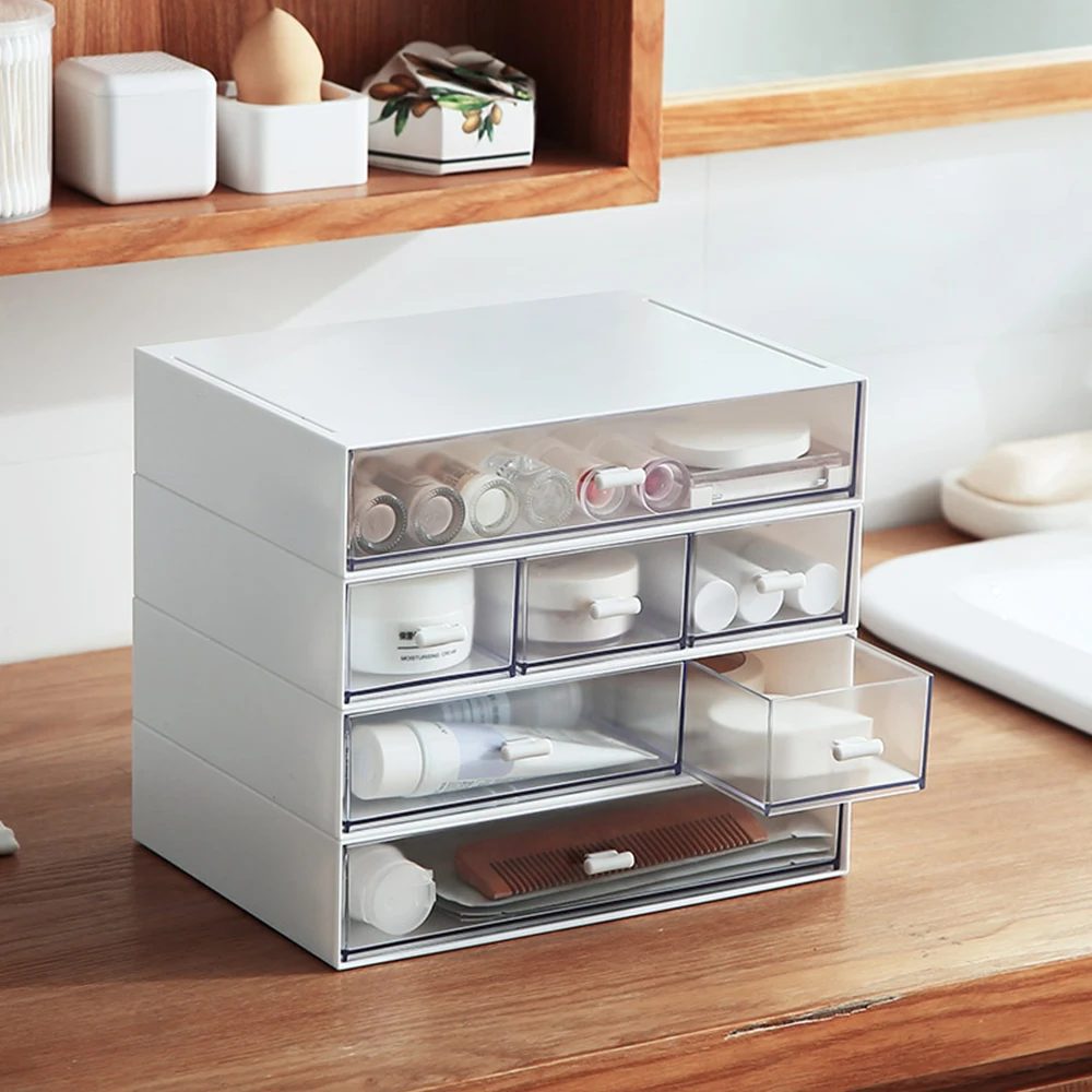 

Desktop Storage Box Transparent Multifunction Cosmetics Storage Box Large Capacity Divided Grids Stationery Storage Rack Classic