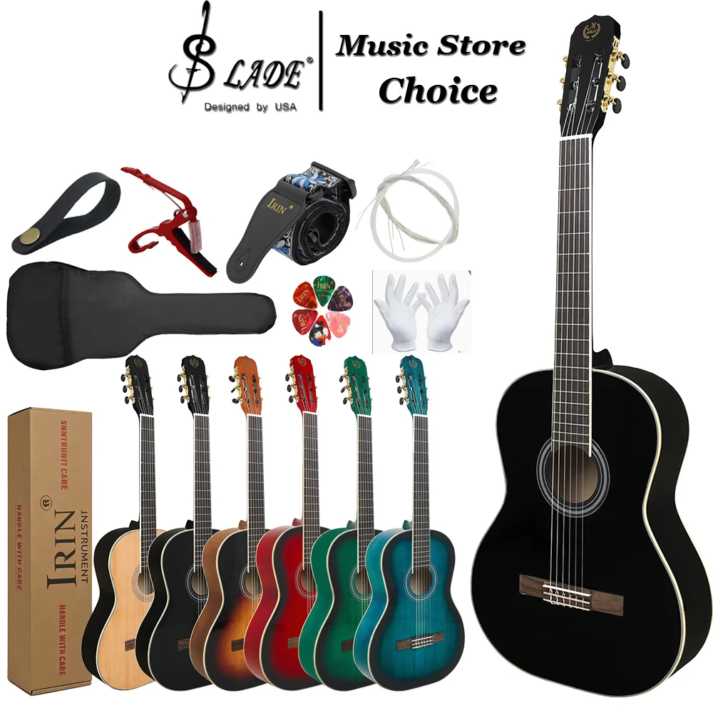 MBAT 39 Inch Classical Guitar Solid Spruce Top with Nylon Strings 6-Color Classical Acoustic Guitar for Beginners & Music Lovers