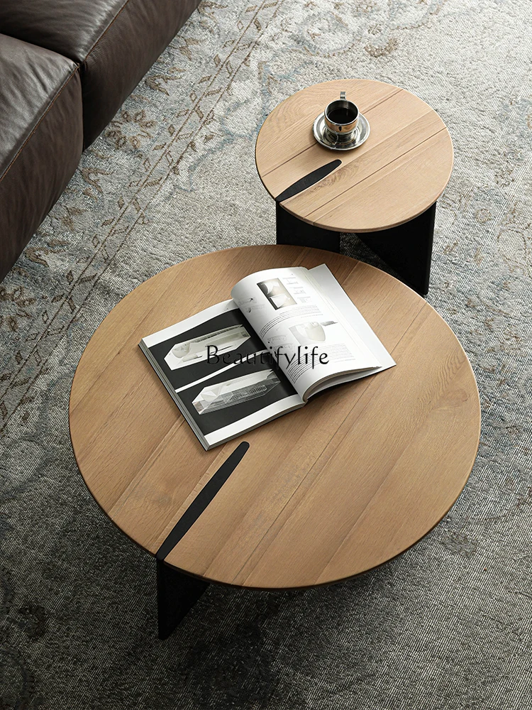 

02Oak round coffee table combination Nordic imported log color natural color set | Tree squeak