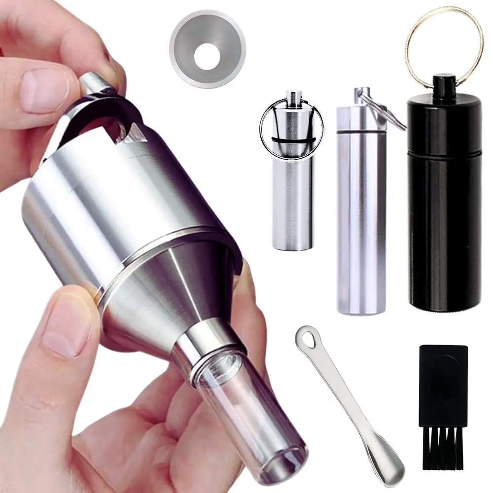 Molinillo de hierbas Manual de aluminio portátil, molino de especias con embudo ancho, frasco de almacenamiento, trituradora de Metal para polvo súper fino