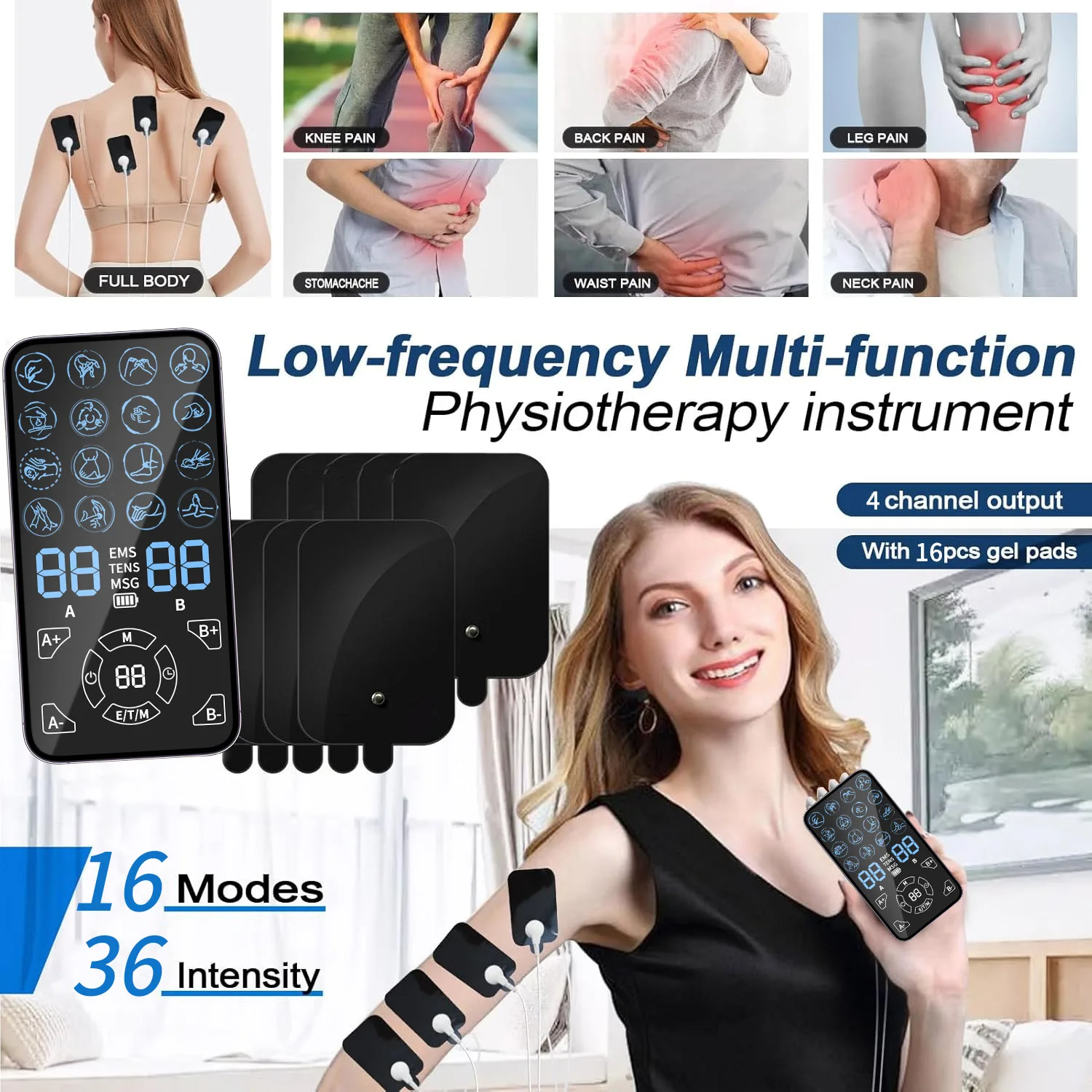 16 Modes EMS Muscle Stimulator TENS Acupuncture Pulse Body Massage Digital Meridian Therapy Back Waist Massager Relaxation Tools