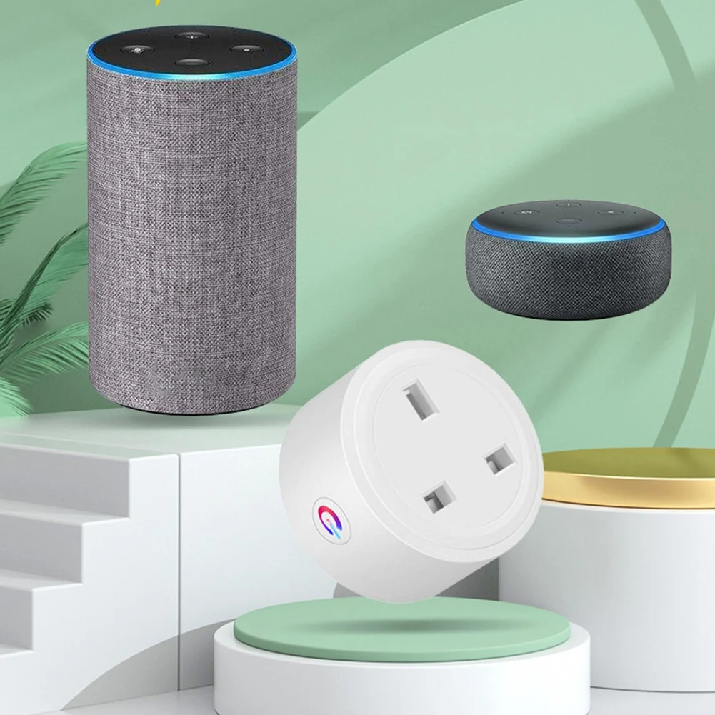 ABLN-1 Pcs 20A Tuya Smart Socket White Wifi 3Pin Adapter Home For Alexa Voice Control With Energy Monitoring Timer Function UK P
