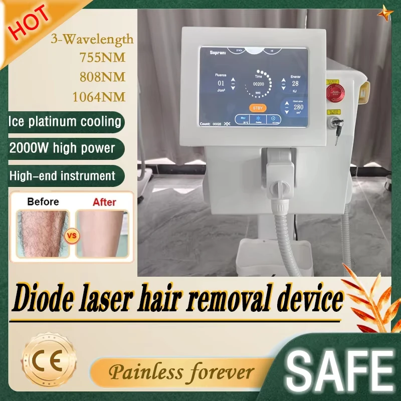 Portable 808 3wave Diode Laser Permanent Hair Remove Fast Depilation Painfree Follicle Penetration Skin Rejuvenation machine