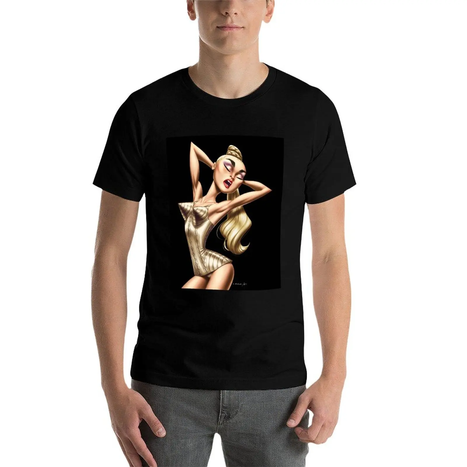 

Черная футболка «Золотая дива на черной футболке», хлопковые футболки, футболка высокого качества, мужская повседневная футболка