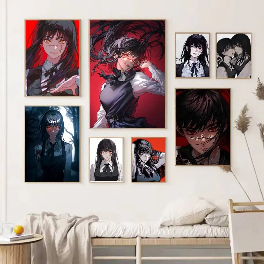 Amine Girl Mitaka Asa Chainsaw Man Poster Self-adhesive Art Waterproof Paper Sticker Coffee House Bar Room Wall Decor
