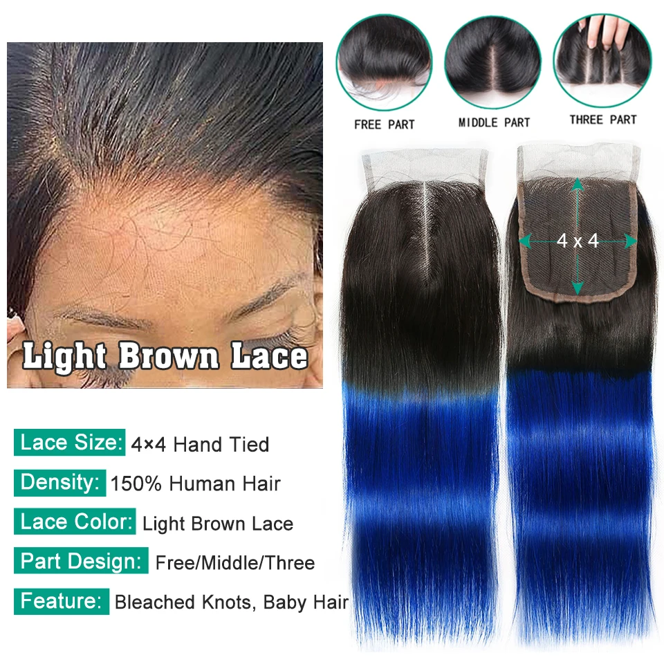 1B 99J Ombre Lace Closure 100% Human Hair 2 Tone Green Blue Burgundy 4x4 Swiss Lace Closures 5 Colors Available Clearance Sale