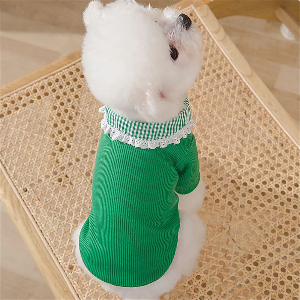 

Miflame Lace Bottoming Shirt Small Dog Clothes Summer Thin Section Pet Cat Teddy Bichon Pomeranian Casual Cotton Puppy Shirt