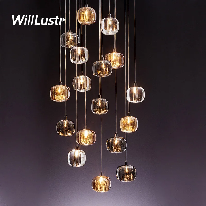 Creative Crystal Pendant Light Clear Amber Smoke Apple Hanging Lamp Hotel Living Dining Room Sofa Bedside Suspension Lighting