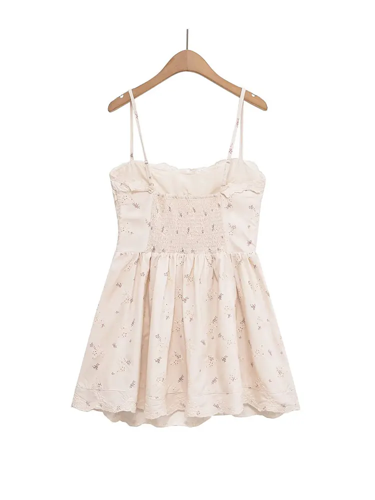 2025 Summer Sexy Chic Embroidery Women Dress Solid Cami Sleeveless Zipper Ruffles Short Dress Fashion Dress