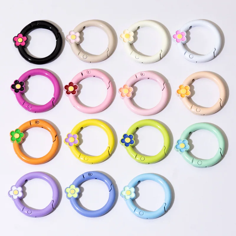 10pcs Baking Paint Pop Color Spring Buckle Round Open Ring Flower Spring Ring Key Chain DIY Accessories Alloy Connection Ring