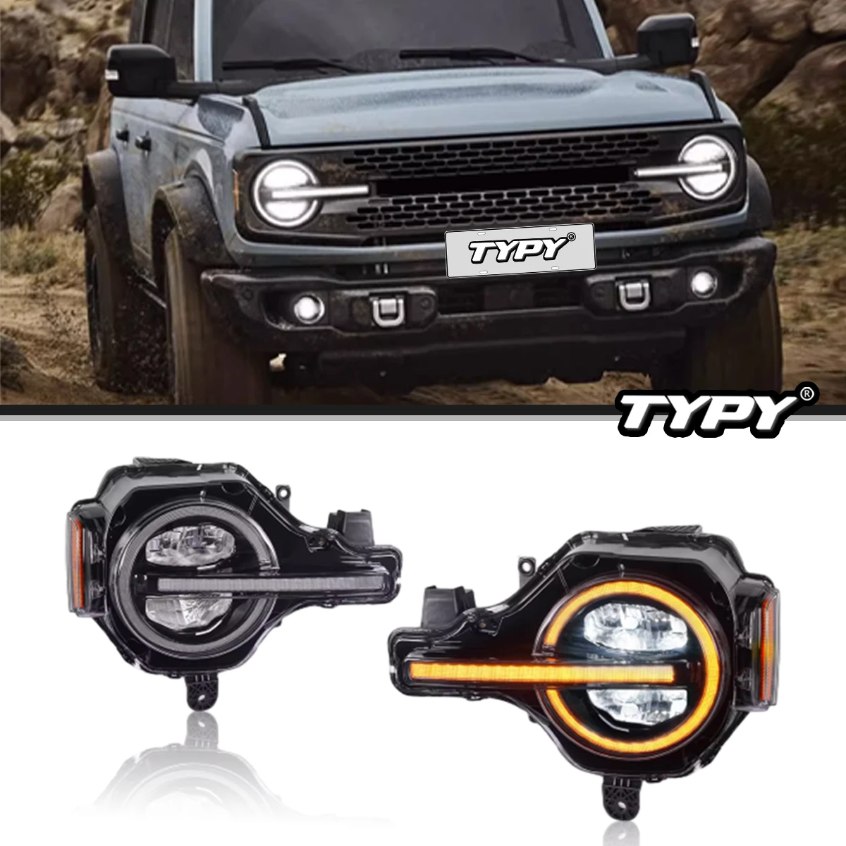 

TYPY Car Headlights For Ford Bronco 2020-2024 LED Car Lamps Daytime Running Lights Dynamic Turn Signals Car Accessories