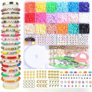Set Manik-manik Tanah Liat Polimer 6MM Manik-manik Chip Datar Warna Pelangi untuk Gelang Kalung Membuat Aksesori Manik-manik Huruf DIY 10 kit gelang manik penjualan terbaik - №