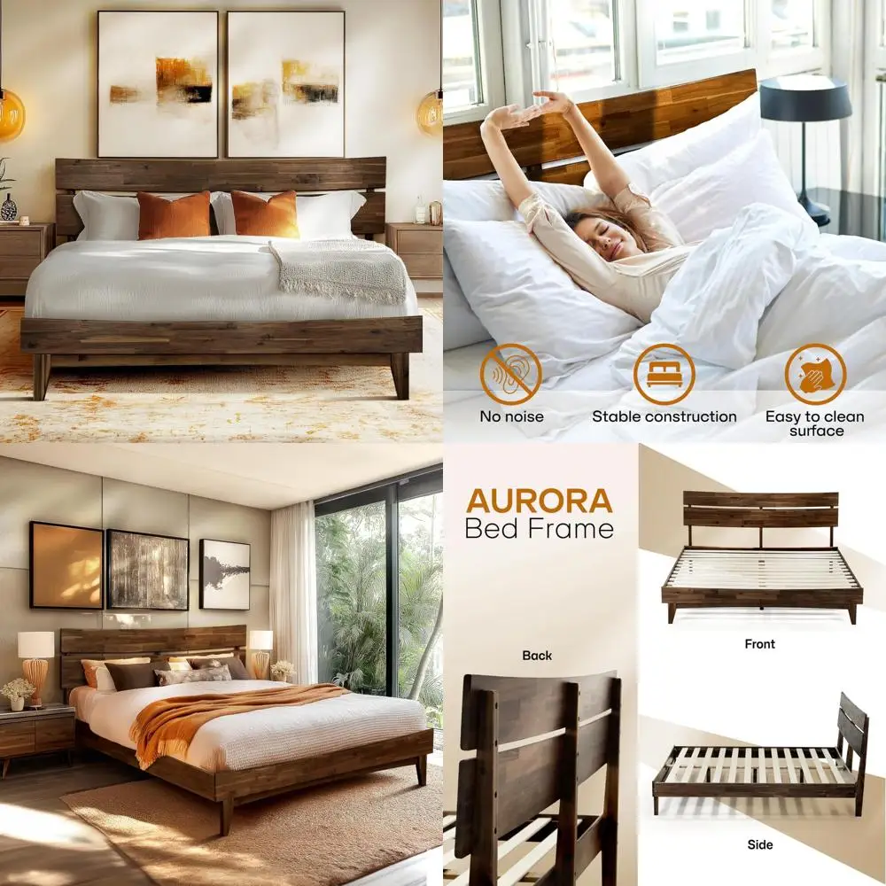 

Queen Size Acacia Aurora Solid Wood Bed Frame with Headboard and Contemporary Foundation