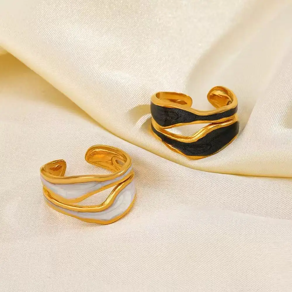 Fashionable, Minimalist, Retro Stainless Steel White oil Drop Women's Open Ring, Fashionable Gold Geometric Adjustable Ring Iewe