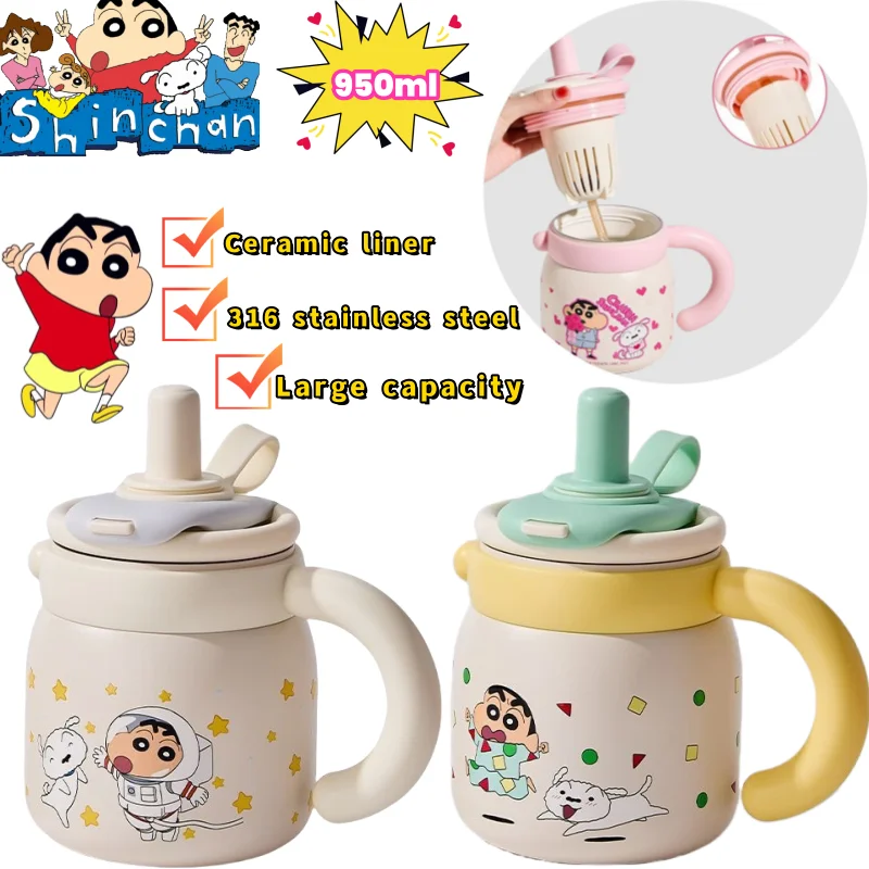 

Crayon Shin-chan Thermos Mug Creative Cartoon DIY Cute Print Large Capacity Portable Non-Slip Ceramic Inner Straw Drinking Cup