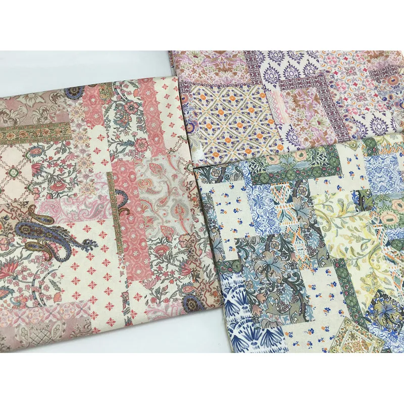 Classic Court Style Digital Printing Cotton Saree Fabric DIY Handmade Wristlet Bag Lampshade Table Flag Home Decor