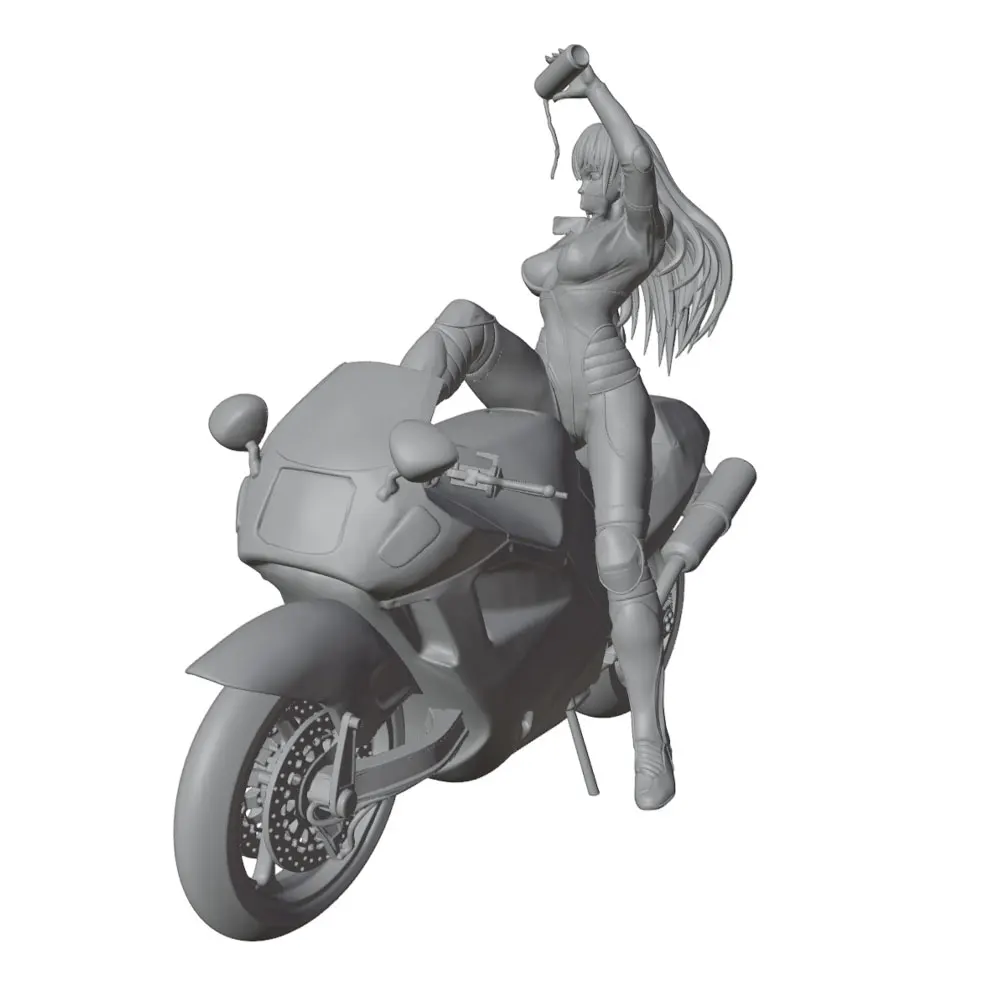 1/24/12/6 Desk ornament,Street-style Biker Girl – Sexy Girl Resin Model Kit GK Mini 3D-Printed Gray Statue, Unpainted